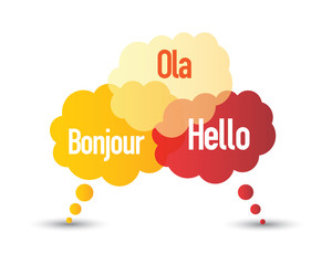 Speech bubbles with the word hello in different languages