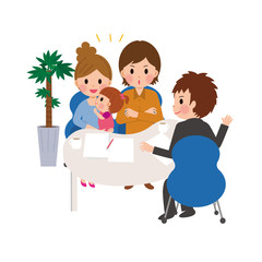 打ち合わせ　笑顔　親子　家族