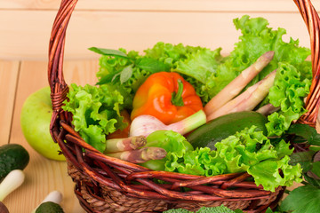 Vegetables still life and basket.