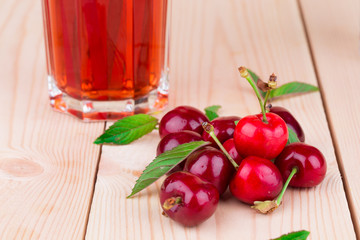 Fragment of ripe sweet cherries and juice.