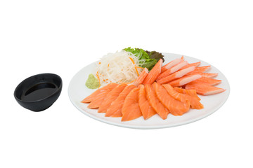 Salmon sashimi and imitation crab