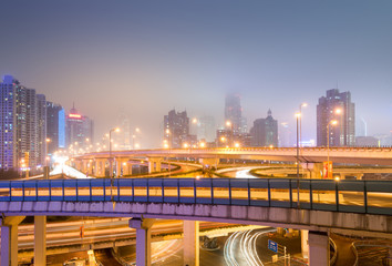 Fototapeta premium hanghai interchange overpass and elevated road in nightfall