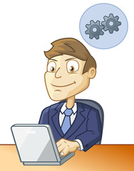 Man is working on the computer