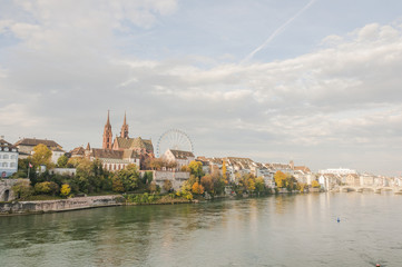 Fototapeta na wymiar Basel, historische Altstadt, Rheinufer, Münster, Herbst, Schweiz