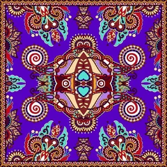 Poster Im Rahmen Traditional ornamental floral paisley violet colour bandanna © Kara-Kotsya