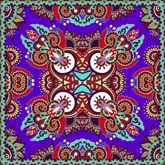 Poster Im Rahmen Traditional ornamental floral paisley violet colour bandanna © Kara-Kotsya