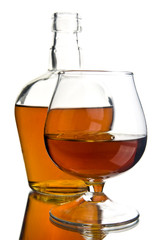 bottle and glass with cognac