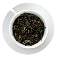 black leaves tea in teacup