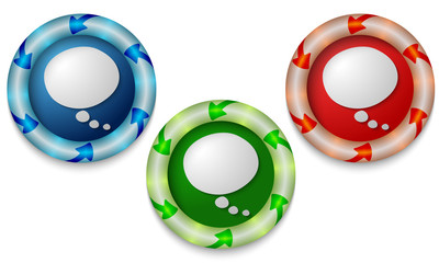 Three icons with color back light and speech bubble