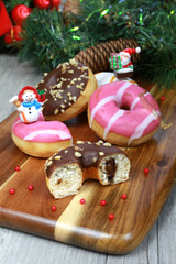 Christmas decor: Donuts, sweet doughnut colored, glazed