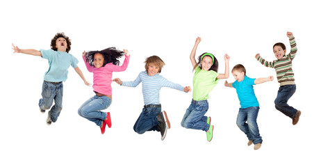 Obraz premium Six funny children jumping