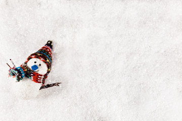 Snowman On Snowy Background