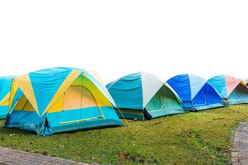 group of tourist tent isolated on white