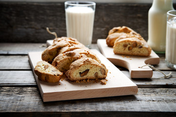 Homemade nut cookies on a wooden board