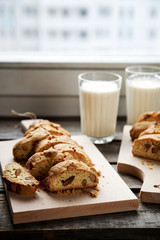 Homemade nut cookies on a wooden board