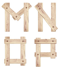Old wooden alphabet letters made of wood planks