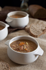 Fresh homemade beans soup with cabbage and carrots