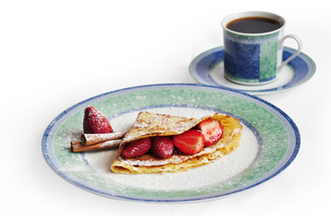 Delicious Czech sweet breakfast - Strawberry pancake, Isolated o