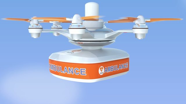 Drone carrying AED medical kit for emergency  concept