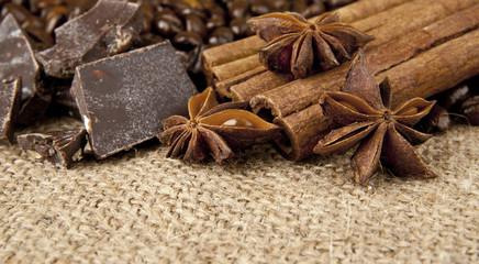 spices, chocolate and coffee beans