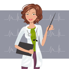 Beautiful woman cardiologist. Vector illustration