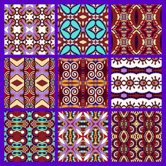 set of different violet colour seamless vintage geometric