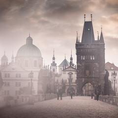 Charles Bridge misty morning, Prague