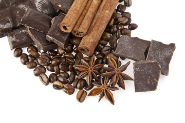 Obraz na płótnie Canvas chocolate,coffee and spices