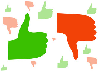 green and red hand symbol with a thumb up and down