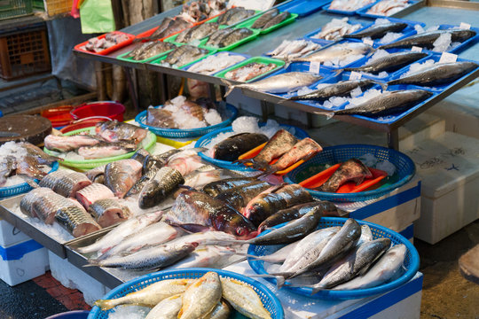 Raw fish at traditional market in Taiwan