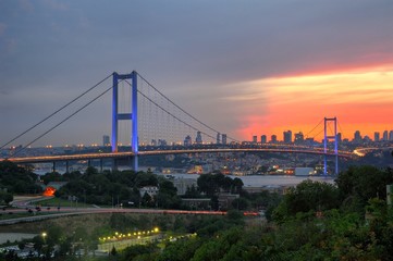 Fototapeta na wymiar Bosphorus Bridge in blue evening Istanbul