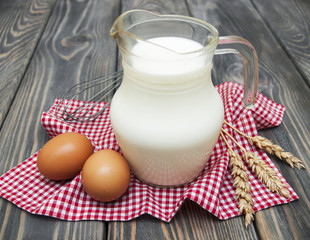 Jar with milk and eggs
