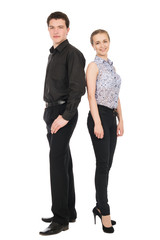 Business man and woman isolated on white background. Teamwork co