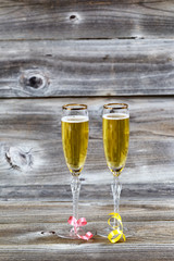 Holiday champagne on weathered wood