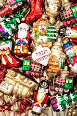 christmas baubles, toys and garlands. colorful ornaments