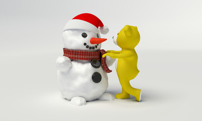 tedy bear builds a snowman