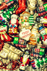 christmas baubles, toys, garlands and ornaments. vintage style