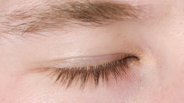 adult man eye close up, open and blinking