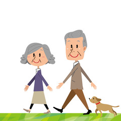 シニア　夫婦　歩く　白バック