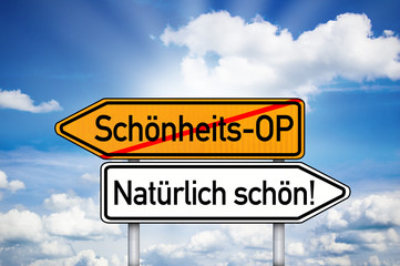 Wegweiser mit Schönheits-OP und natürlich schön