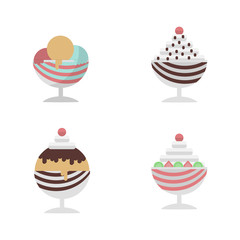 Flat vector icons for ice cream dessert in cup