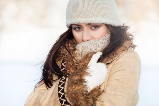 Woman on the winter background