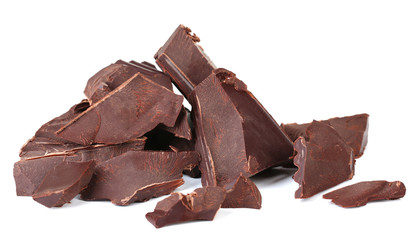 Cracked chocolate bar isolated on white
