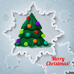 Fototapeta na wymiar Merry christmas and new year greeting card - paper cut out
