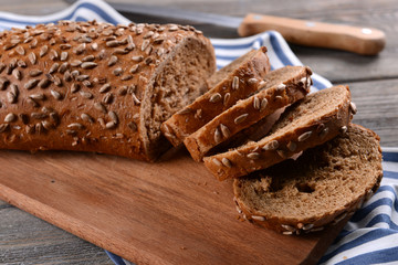 Fresh bread on table close-up