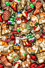 christmas tree decorations baubles, toys and colorful ornaments