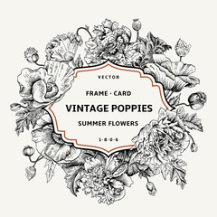 Vintage floral frame with poppies.