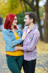 Loving couple in autumn park