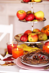 Festive autumn serving table in room