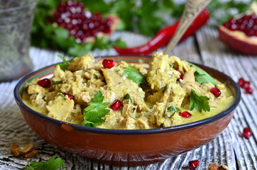 Chicken stewed in walnut sauce.Traditional georgian cuisine